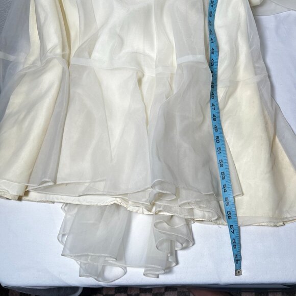 Vintage 70s Chiffon Maxi Wedding Dress Union Made Prom Ivory Lace Hi Neck Small - Picture 6 of 16